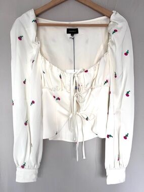 Majorelle NWT Embroidered Tie Front Corset Top XS Puff Sleeve Coquette Blouse